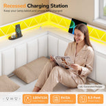 DICTAC | Corner Bed with 6 Storage Drawers, Shelves, Charging Station & LED Lights  - White
