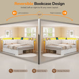 DICTAC | Corner Bed with 6 Storage Drawers, Shelves, Charging Station & LED Lights  - White