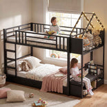 DICTAC |  Twin Over Twin Bunk Bed with 4 Storage Drawers, Bookshelf, Reading Nook & LED Lights