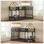 DICTAC |  Twin Over Twin Bunk Bed with 4 Storage Drawers, Bookshelf, Reading Nook & LED Lights