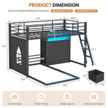 DICTAC | Low L-Shaped Bunk Bed with 9 Storage Drawers, Stairs & RGB LED Lights - Black