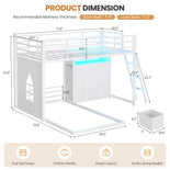 DICTAC | Low L-Shaped Bunk Bed with 9 Storage Drawers, Stairs & RGB LED Lights - White