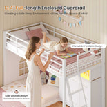 DICTAC | Low L-Shaped Bunk Bed with 9 Storage Drawers, Stairs & RGB LED Lights - White
