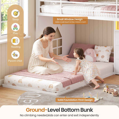 DICTAC | Low Profile L-Shaped Bunk Bed with 9 Storage Drawers, Open Shelf, RGB LED Lights, Stairs & Safety Guardrail, White