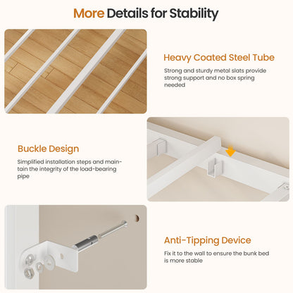 DICTAC | Low Profile L-Shaped Bunk Bed with 9 Storage Drawers, Open Shelf, RGB LED Lights, Stairs & Safety Guardrail, White