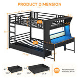 DICTAC | Bunk Bed with Desk, 5 Storage Drawers, Shelves, LED Lights & Charging Station