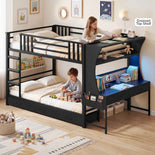 DICTAC | Bunk Bed with Desk, 5 Storage Drawers, Shelves, LED Lights & Charging Station