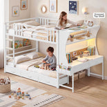 DICTAC | Bunk Bed with Desk, 5 Storage Drawers, Shelves, LED Lights & Charging Station