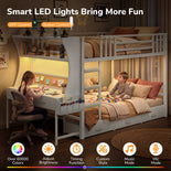 DICTAC | Bunk Bed with Desk, 5 Storage Drawers, Shelves, LED Lights & Charging Station