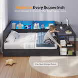 DICTAC | Corner Bed Frame with Gaming Desk, 4 Drawers & Charging Station - Black