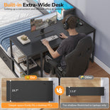 DICTAC | Corner Bed Frame with Gaming Desk, 4 Drawers & Charging Station - Black