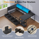 DICTAC | Corner Bed Frame with Gaming Desk, 4 Drawers & Charging Station - Black