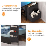 DICTAC | Twin Corner Bed Frame with Desk, Storage Drawers, LED Lights & Charging Station, Bookcase Daybed for Girls