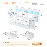 DICTAC | Twin Corner Bed Frame with Desk, Storage Drawers, LED Lights & Charging Station, Bookcase Daybed for Girls