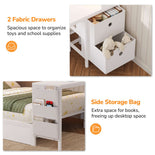 DICTAC | Twin Corner Bed Frame with Desk, Storage Drawers, LED Lights & Charging Station, Bookcase Daybed for Girls