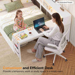 DICTAC | Twin Corner Bed Frame with Desk, Storage Drawers, LED Lights & Charging Station, Bookcase Daybed for Girls