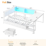 DICTAC | Corner Bed Frame with Gaming Desk, 4 Drawers & Charging Station - White