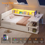 DICTAC | Corner Bed Frame with Gaming Desk, 4 Drawers & Charging Station - White