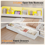 DICTAC | Corner Bed Frame with Gaming Desk, 4 Drawers & Charging Station - White