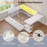 DICTAC | Corner Bed Frame with Gaming Desk, 4 Drawers & Charging Station - White