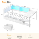 DICTAC | Corner Bed Frame with Gaming Desk, 4 Drawers & Charging Station - White