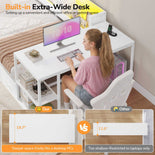 DICTAC | Corner Bed Frame with Gaming Desk, 4 Drawers & Charging Station - White