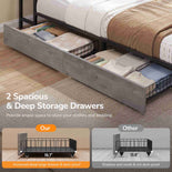 DICTAC | Corner Bed Frame with Storage, Bookcase Headboard, LED Lights & Charging Station – Metal Daybed with Drawers for Kids & Teens (Oak Gray)