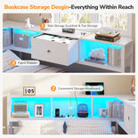 DICTAC | Corner Bed Frame with Storage, Bookcase Headboard, LED Lights & Charging Station – Metal Daybed with Drawers for Kids & Teens (White)