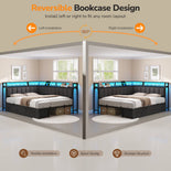 DICTAC | Corner Bed with 6 Storage Drawers, Shelves, Charging Station & LED Lights  - Grey