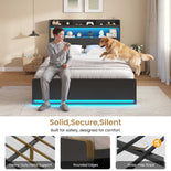 DICTAC | Platform Bed Frame with Storage Headboard, 5 Drawers, Charging Station & LED Lights