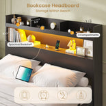 DICTAC | Platform Bed Frame with Storage Headboard, 5 Drawers, Charging Station & LED Lights