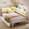 DICTAC | Twin Corner Bed Frame with Storage, Bookcase Headboard, LED Lights & Charging Station – Metal Daybed with Drawers for Kids & Teens (White)