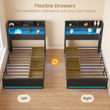 DICTAC | Platform Bed Frame with Storage Headboard, 5 Drawers, Charging Station & LED Lights