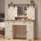 DICTAC | Farmhouse Makeup Vanity Desk with Lighted Mirror, Sliding Barn Door Storage, Charging Station & 5 Drawers, White Vanity Table with Adjustable Lights for Bedroom