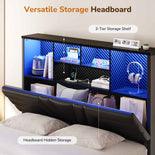 DICTAC | Gaming Bed with 4 Drawers, Storage Headboard, Charging Station & RGB LED Lights - Black