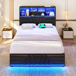 DICTAC | Gaming Bed with 4 Drawers, Storage Headboard, Charging Station & RGB LED Lights - Black