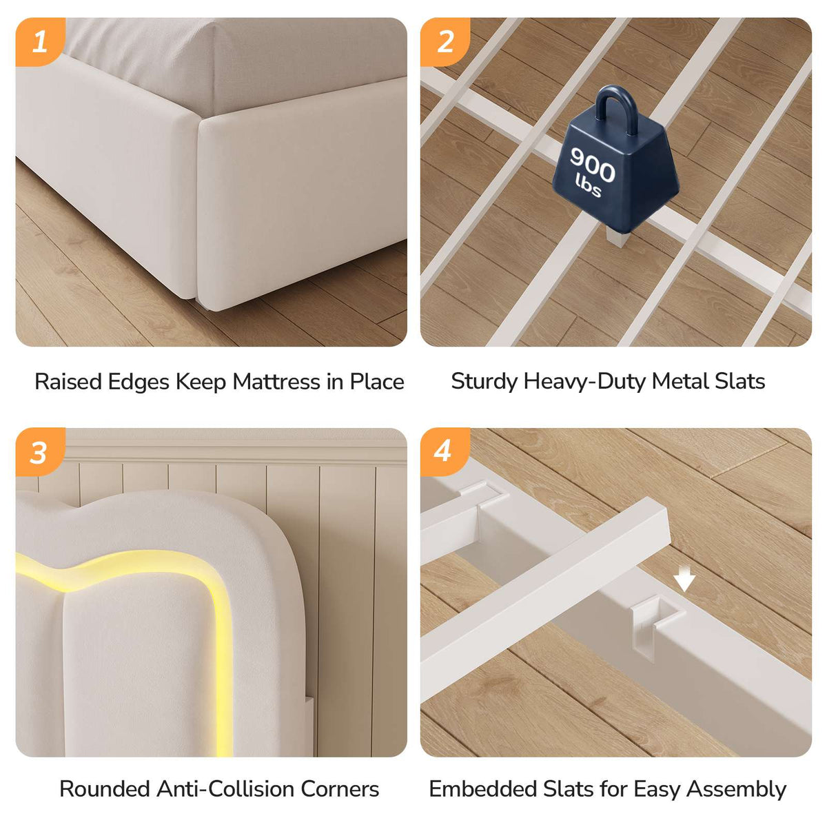 DICTAC | Corner Bed Frame with Storage Drawers, LED Lights & Charging Station, Upholstered Daybed with Adjustable Wavy Headboard - Beige