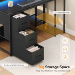 DICTAC | Corner Bed Frame with Computer Desk, Monitor Stand, Storage Shelves, Drawers, Charging Station & RGB LED Lights