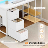 DICTAC | Corner Bed Frame with Computer Desk, Monitor Stand, Storage Shelves, Drawers, Charging Station & RGB LED Lights