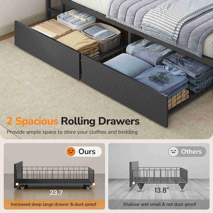 DICTAC | Cyberpunk Gaming Corner Bed Frame with Desk, Storage Drawers, Bookcase, Charging Station & RGB LED Lights, Black