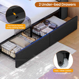 DICTAC | Gaming Bed Frame with Storage Headboard, RGB LED Lights, Charging Station & Drawers, Upholstered Platform Bed, Black
