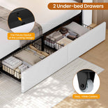 DICTAC | Twin Gaming Bed Frame with Storage Headboard, RGB Lights, Charging Station & Drawers, Upholstered Platform Bed, White