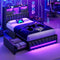 DICTAC | Gaming Bed Frame with Storage Headboard, RGB LED Lights, Charging Station & Drawers, Upholstered Platform Bed, Black
