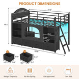 DICTAC | Twin Low Loft Bed with Storage Drawers, Bookshelf & LED Lights - Black