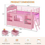 DICTAC | Twin Low Loft Bed with Storage Drawers, Bookshelf & LED Lights - Pink