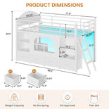 DICTAC | Twin Low Loft Bed with Storage Drawers, Bookshelf & LED Lights - White