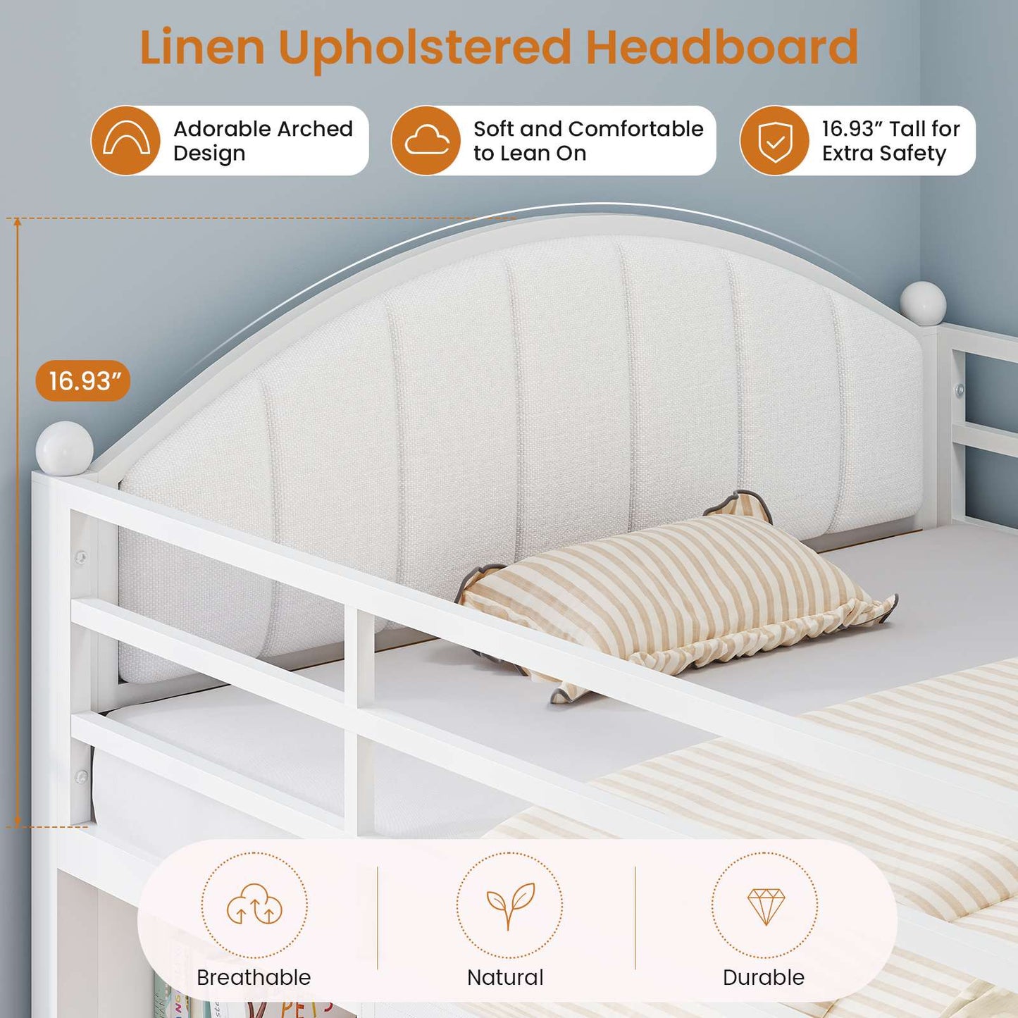 DICTAC | Twin Size Low Loft Bed with Storage Drawers, Bookshelf & LED Lights – White Metal Kids Loft Bed with Upholstered Headboard, Safety Guardrail & Ladder