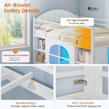 DICTAC | Twin Low Loft Bed with Storage Drawers, Bookshelf & LED Lights - White
