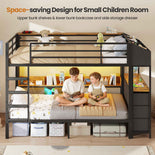 DICTAC | Twin Over Twin Bunk Bed with 6 Storage Drawers, LED Lights & Charging Station, Metal Kids Bunk Bed with Side Bookcase, Storage Boxes & Safety Guardrail, Black/White
