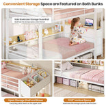 DICTAC | Twin Over Twin Bunk Bed with 6 Storage Drawers, LED Lights & Charging Station, Metal Kids Bunk Bed with Side Bookcase, Storage Boxes & Safety Guardrail, Black/White